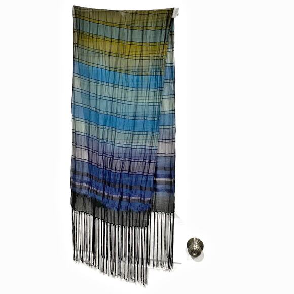 Chico's scarf wrap shawl burnout blue sage sheer long fringe Boho chic elegant - Picture 2 of 8